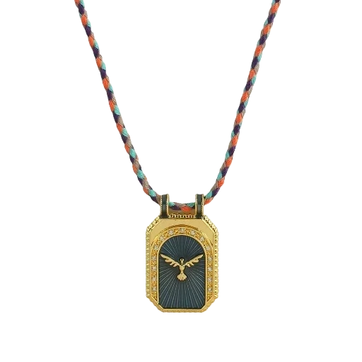 Collier cordon pendentif médaille carrée bohème 