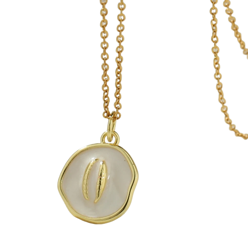 Collier médaille nacre coquillage doré