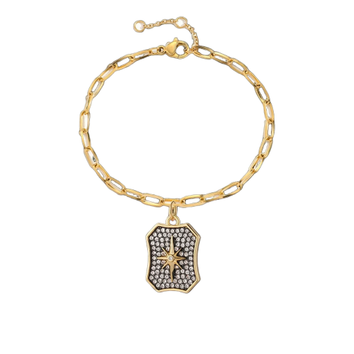 Bracelet gourmette doré avec pendentif étoile strass