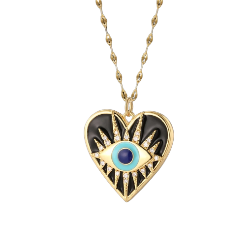 Collier pedentif cœur avec œil protecteur emaillé