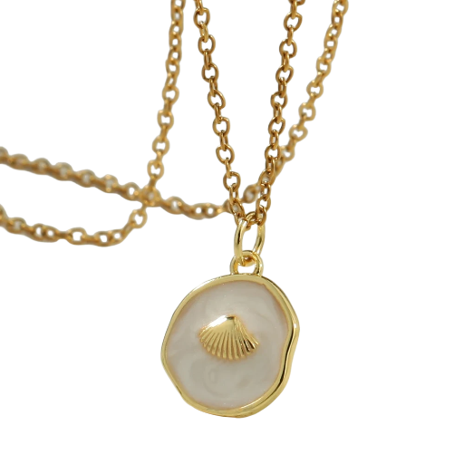 Collier médaille nacre avec coquillage doré
