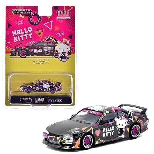 Tarmac Works 1:64 Vertex Nissan Silvia S14 Hello Kitty Black Chrome Limited Edition