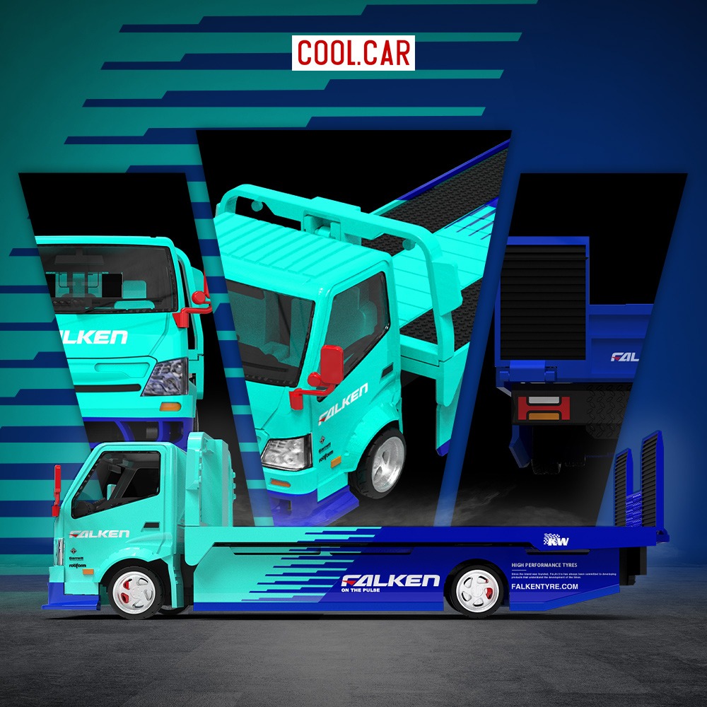 CC H300 flat transport trailer, Falken blue and cyan painted
