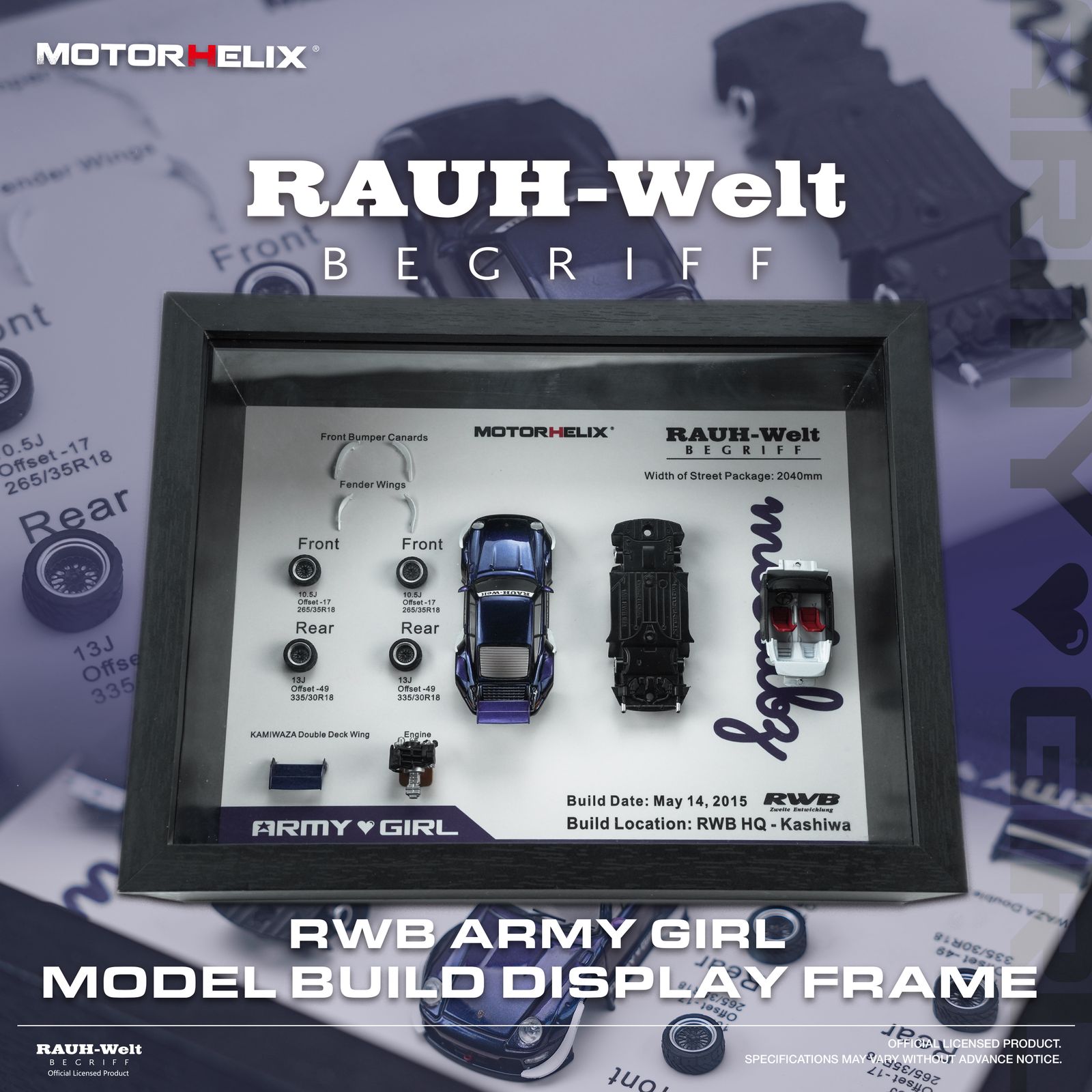 MOTORHELIX  1:64 RWB 964 Army Girl MODEL BUILD DISPLAY FRAME