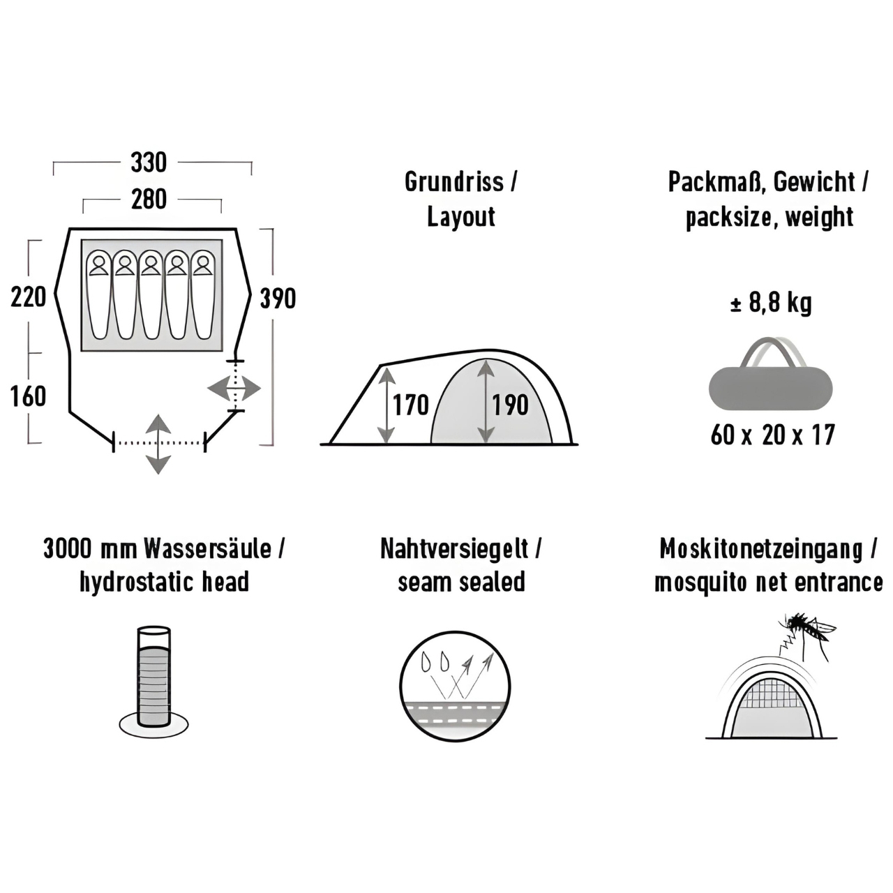 Palapinė High Peak Penkiavietė
