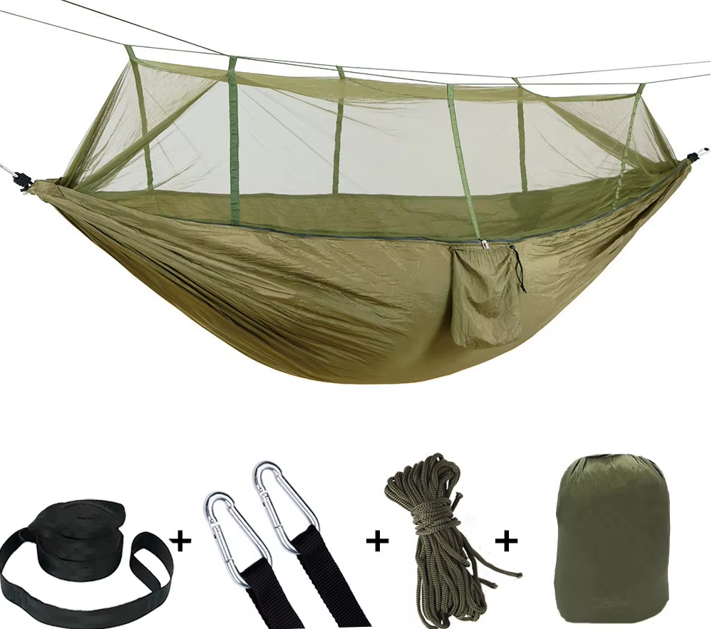 Palapinė - Hamakas su tinkleliu nuo uodų ir vandeniui atsparus tentas / chaki