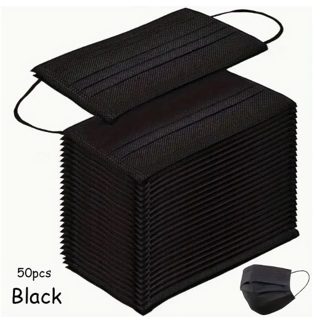 50 PIEZAS Cubrebocas Negro Desechable