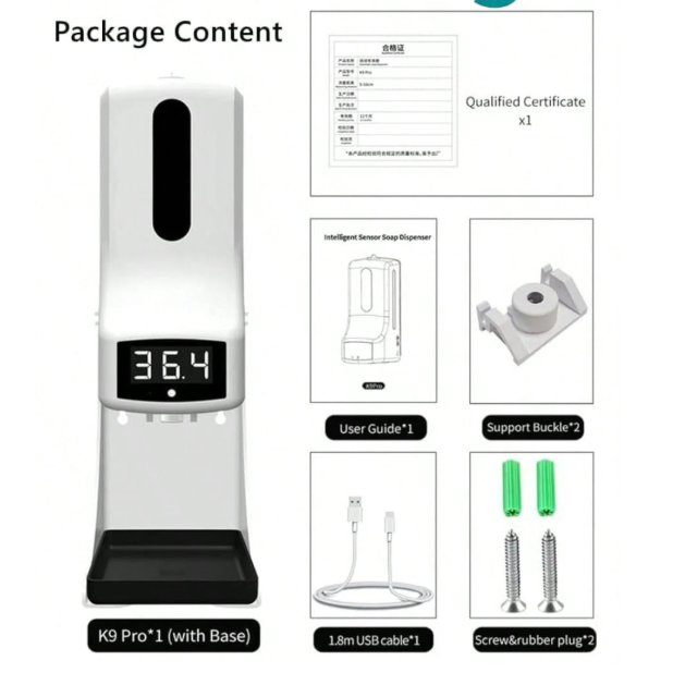Dispensador Automático de jabon o desinfectante con Termómetro 1000 ML
