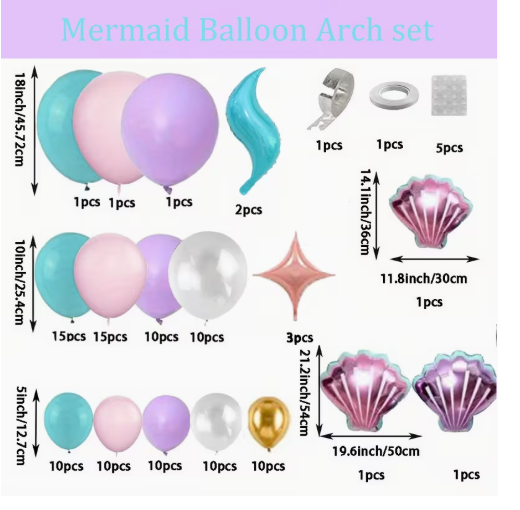 118 piezas Set Arco de Globos Sirena