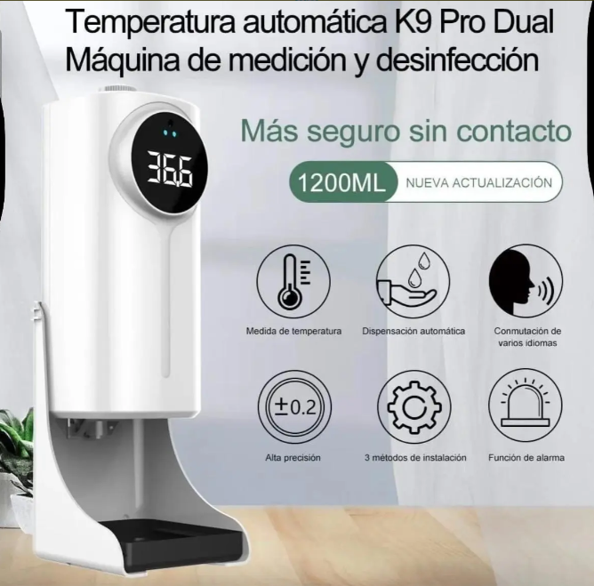 Dispensador Automático de Gel o Jabon con Termómetro 1000 ML