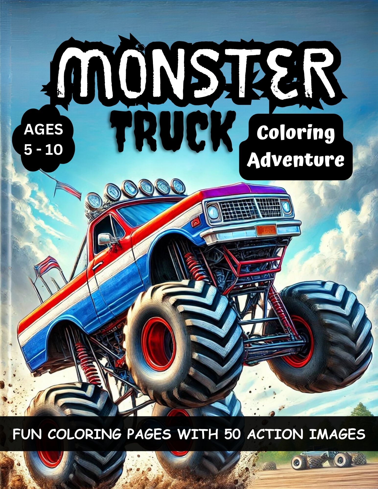 Monster Truck Coloring Book with 50 Action Images