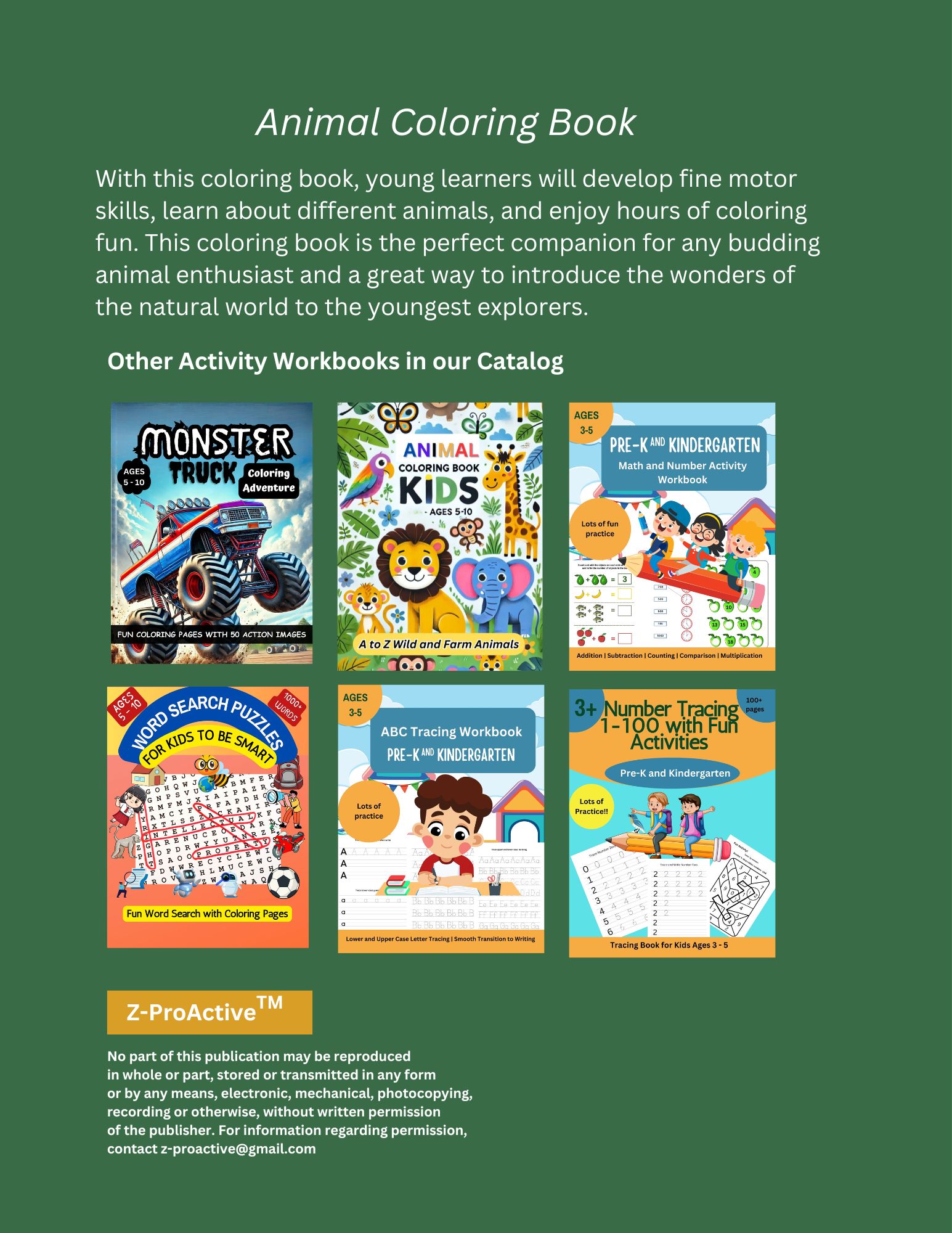 A to Z Animal Coloring Book for Kids. Wild and Farm Animals, Ages:5+