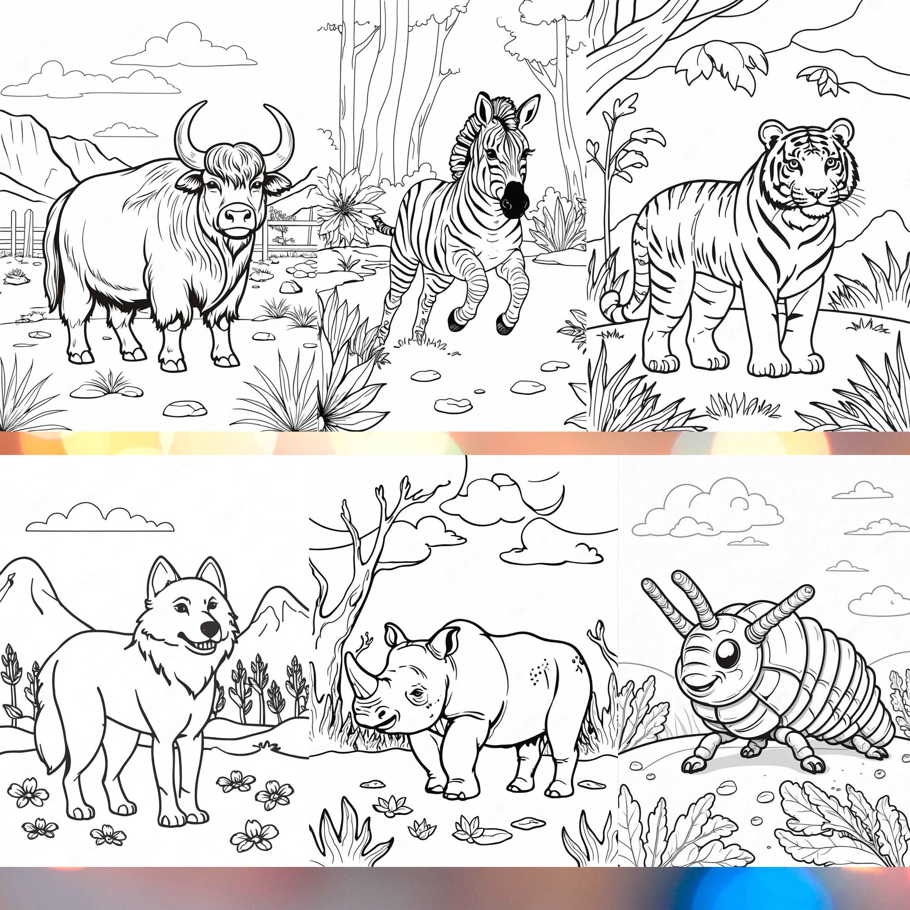 A to Z Animal Coloring Book for Kids. Wild and Farm Animals