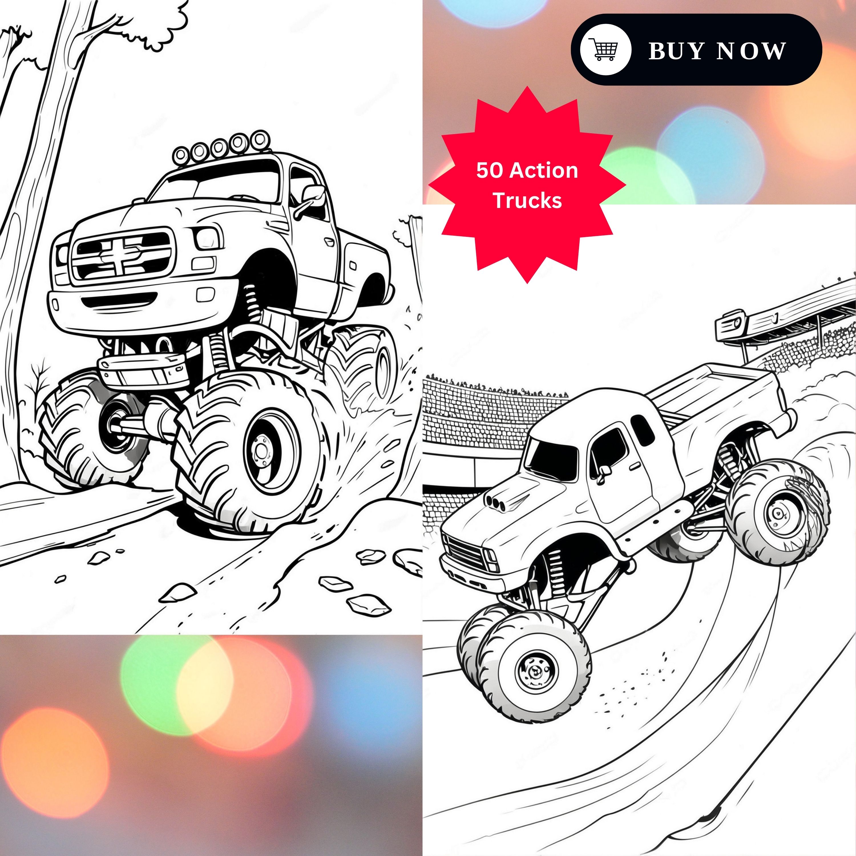 Monster Truck Coloring Book with 50 Action Images