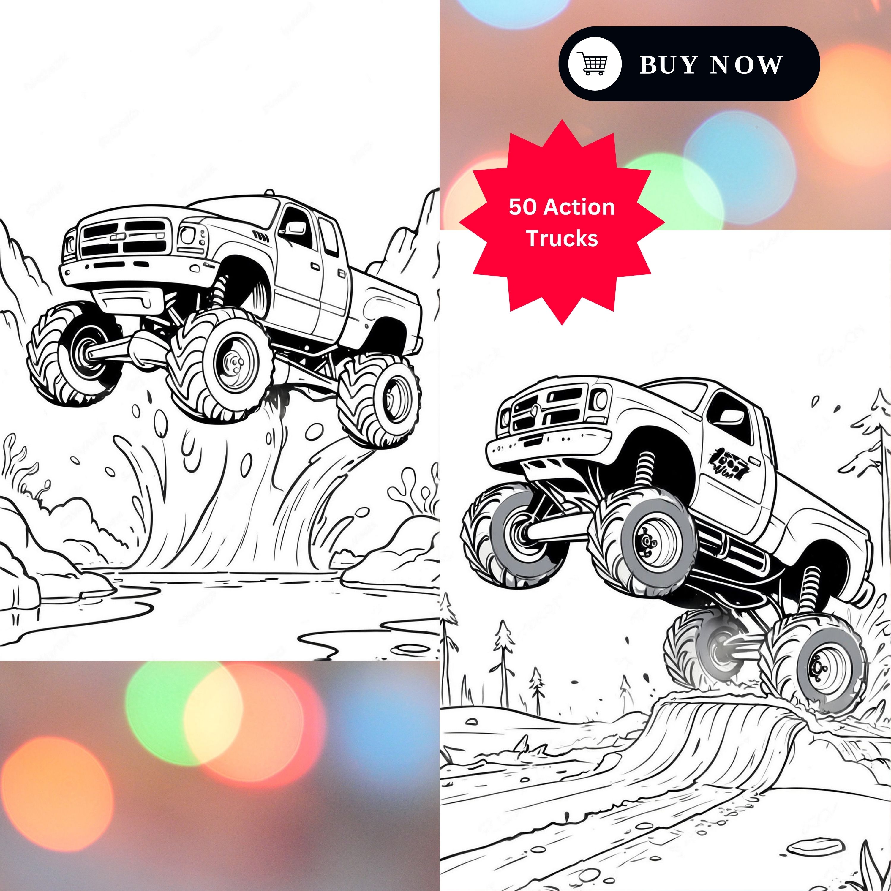 Monster Truck Coloring Book with 50 Action Images