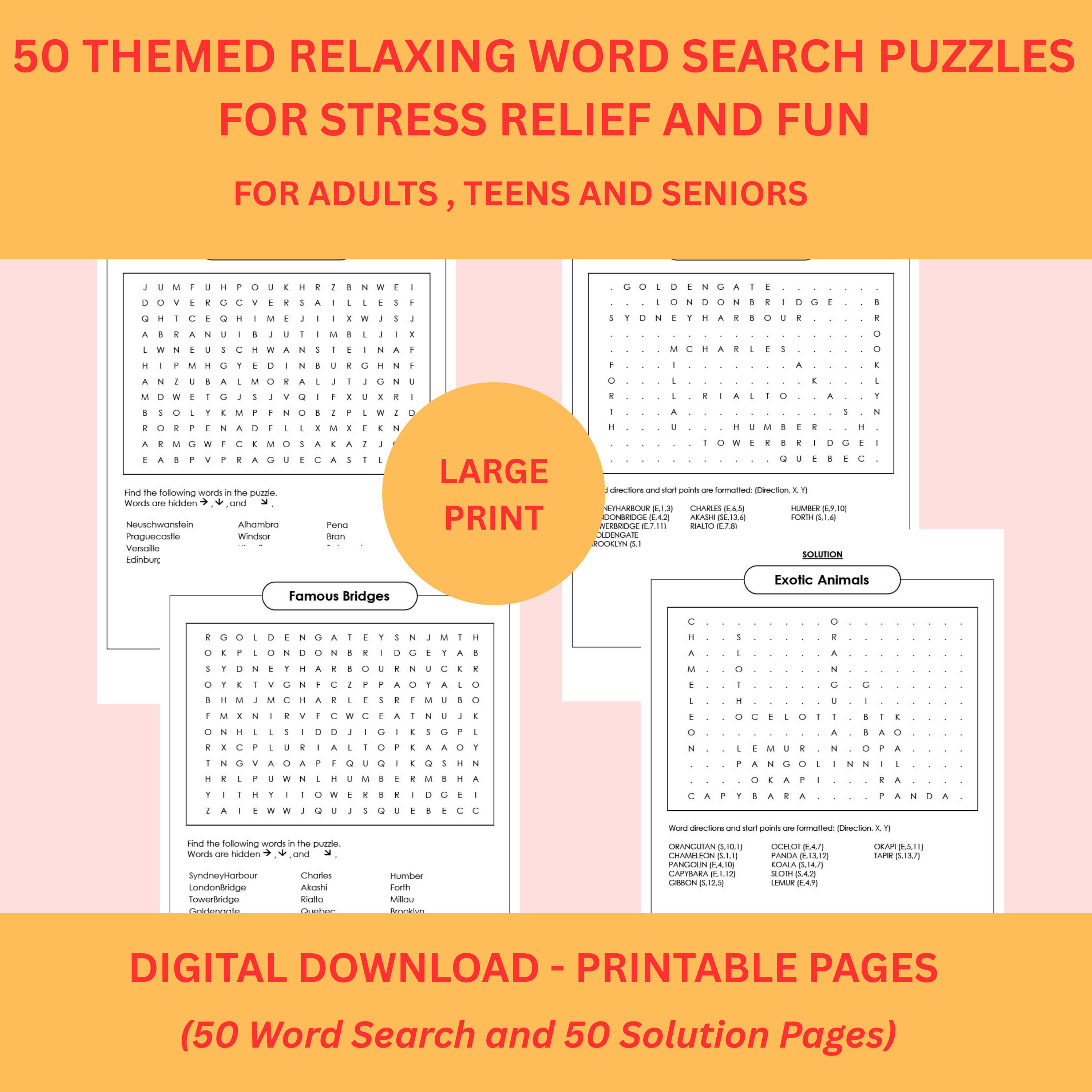 100 Page Relaxing Word Search Puzzles for Adults, Seniors & Teens