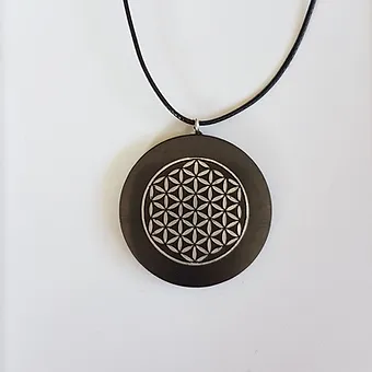 Pendentif rond Fleur de vie motif ARGENT centré 3 cm