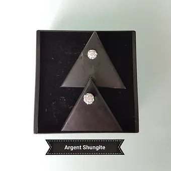 Boucles d’oreilles triangle shungite et clous en argent 