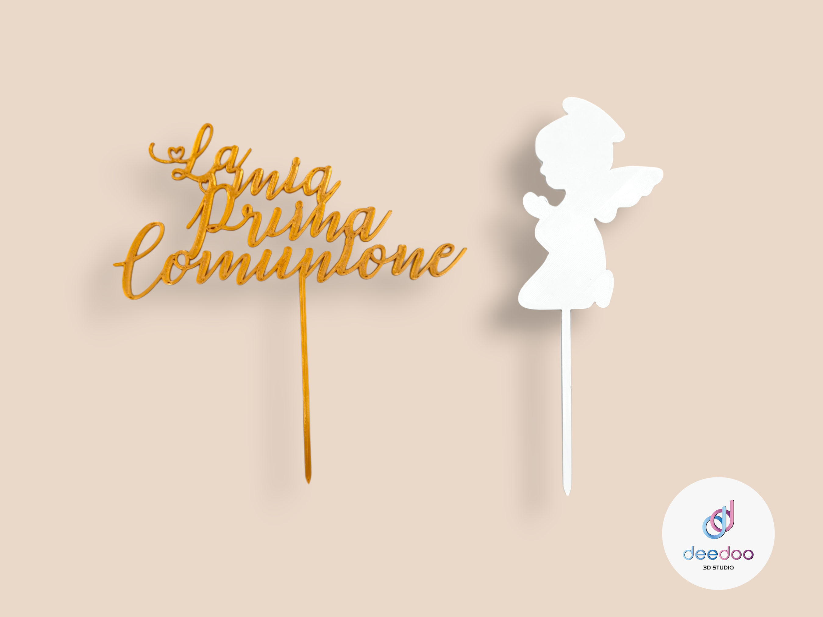 Cake topper Prima comunione con Angioletto kit di 2 pezzi