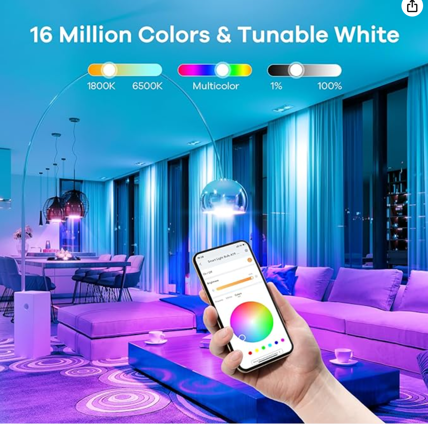 Linkind Smart Light Bulbs, Smart Bulb That Work with Alexa & Google Home, LED Light Bulbs Color Changing, 64 Preset Scenes, Music Sync, A19 E26 2.4GHz RGBTW WiFi Bluetooth Light Bulb 60W, 800LM, 4Pack