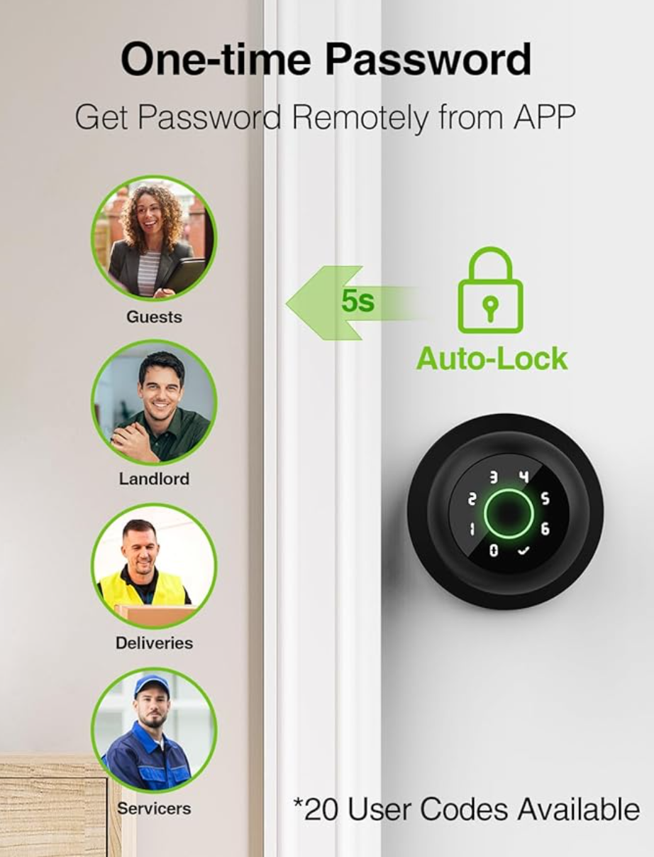 GHome Smart 4-in-1 Smart Door Knob Fingerprint Door Lock with Keypad, Biometric & App Control, Keyless Entry for Room, Garage, Office, Apartment, Local Data Storage