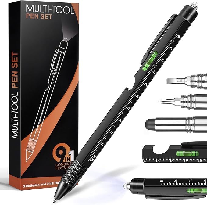 Gifts for Men, Valentines Day Gifts for Him, Mens Valentines Gifts, 9 in 1 Multitool Pen, Fathers Day Dad Gifts from Daughter Son, Tools Gadgets for Men, Birthday Christmas Gifts for Dad Boyfriend