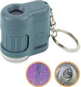 Carson MicroMini 20x Pocket Microscope, UV and LED Flashlight, Blue (MM-280B)