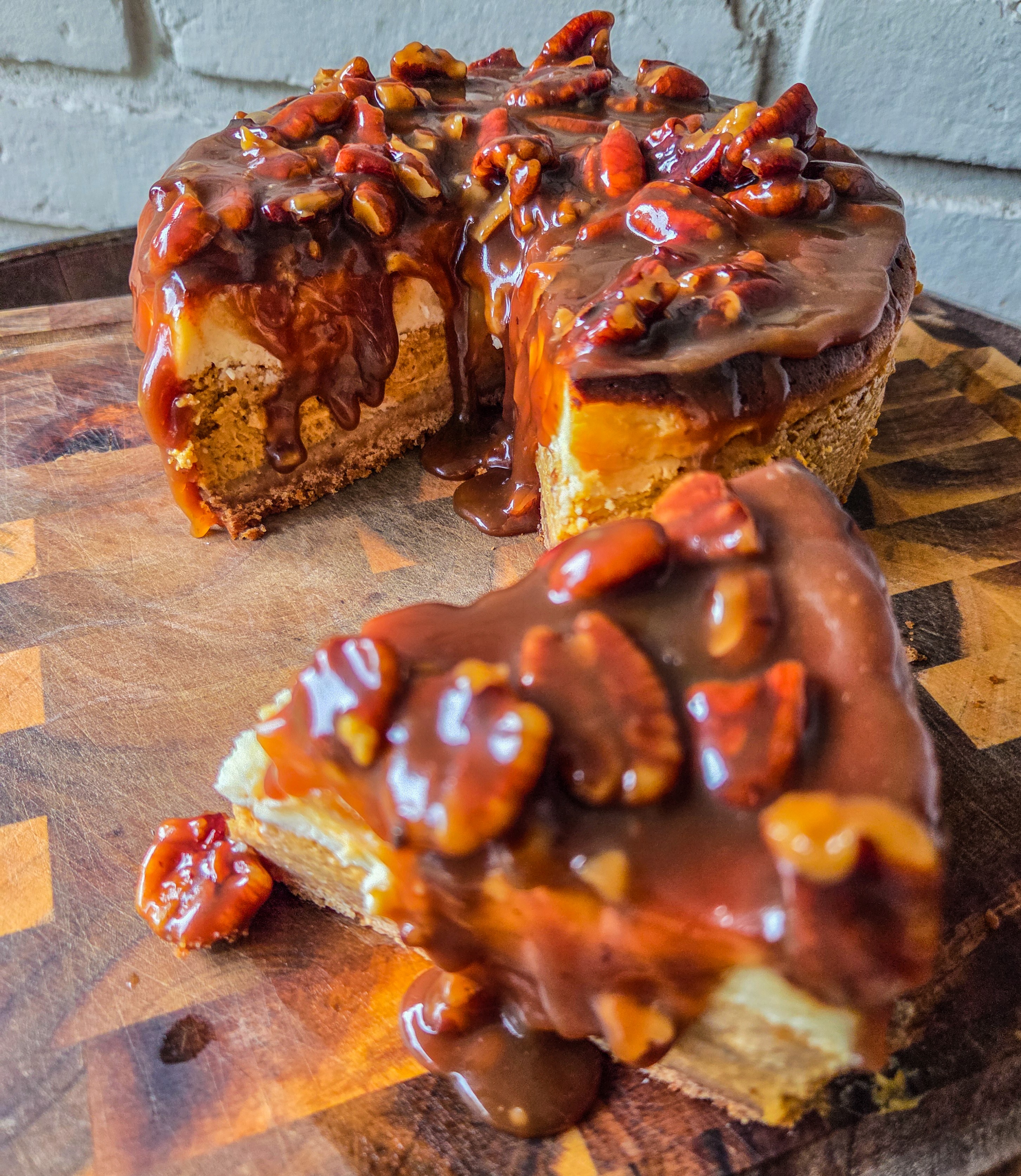 Pumpkin Caramel Pecan Cheesecake