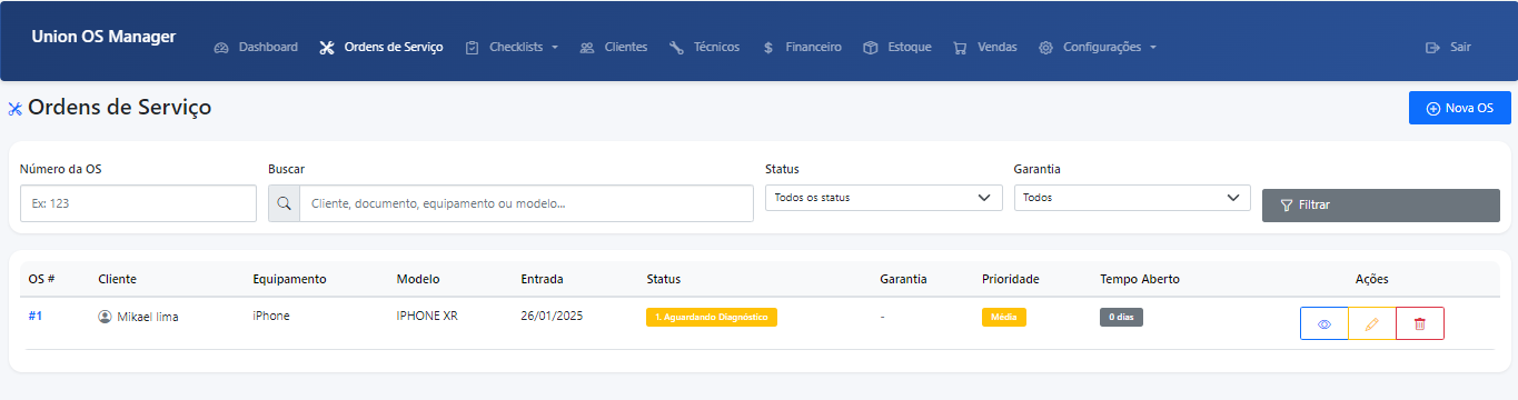 Union OS Manager - Sistema Completo de Ordem de Serviço e Gestão Local