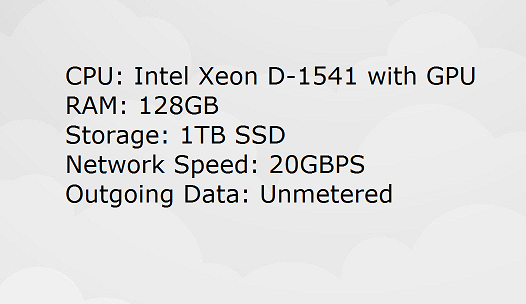 Xeon D-1541 with GPU | 128GB | 1TB SSD | 20GBPS | Unmetered