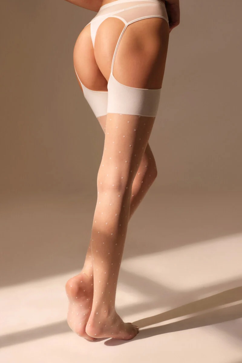 White Thigh-High Stockings With Lace Top