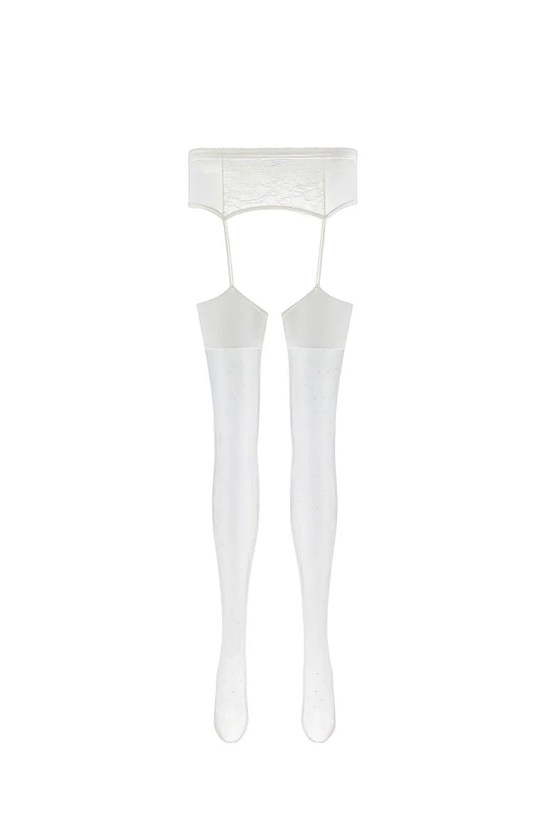 White Thigh-High Stockings With Lace Top