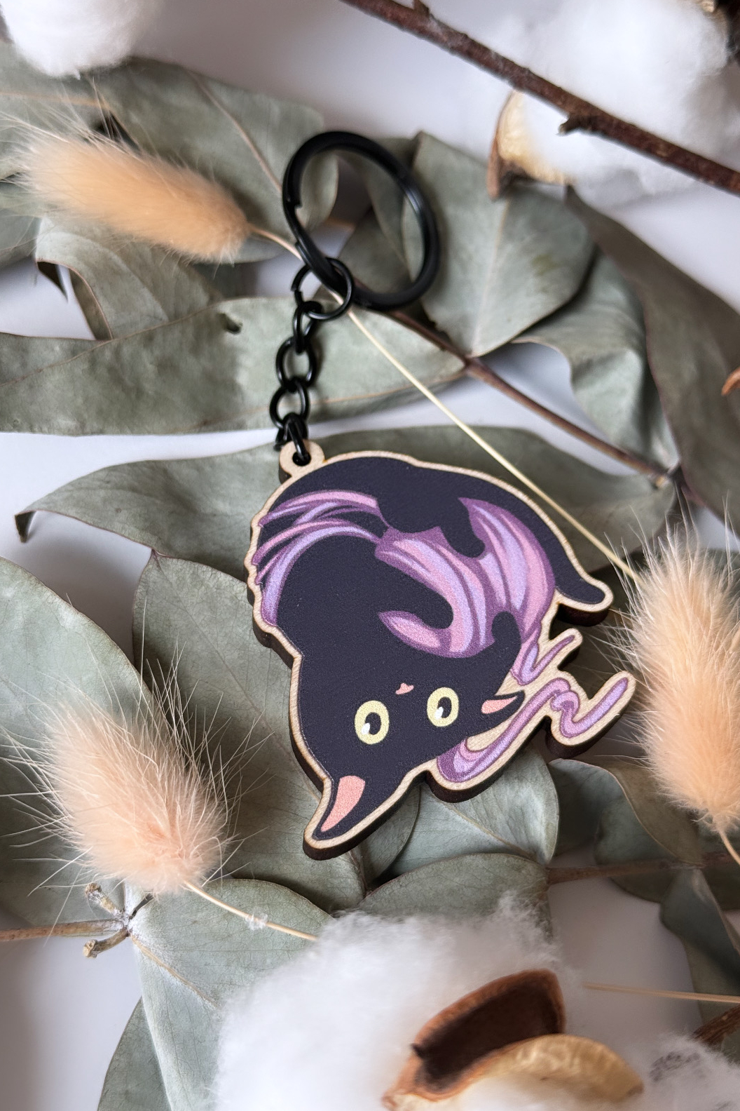 Wooden Keychain Black Cat