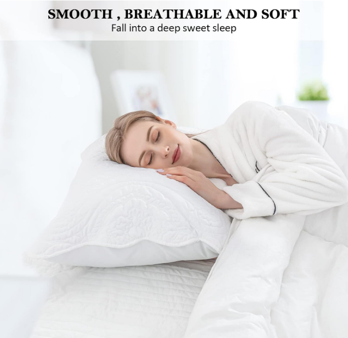 Quilted Pillow Shams Set of 2, Decorative Microfiber Queen Bed Pillow Shams, Soft Breathable Pillow Covers with Envelope Closure (White, 2Pcs:20 x 30inch)