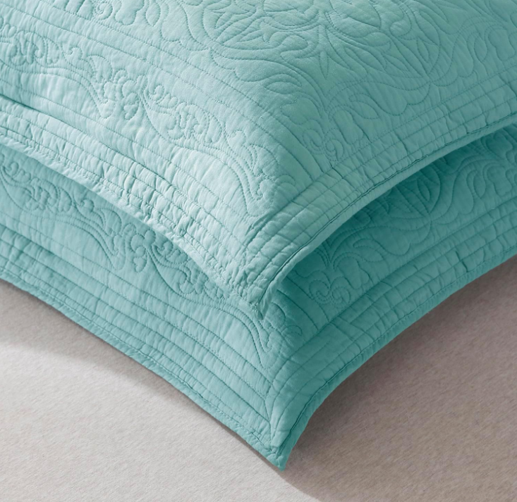 100% Cotton Quilted Pillow Sham Floral Printed Pillow Cover (Standard, Aqua Blue)