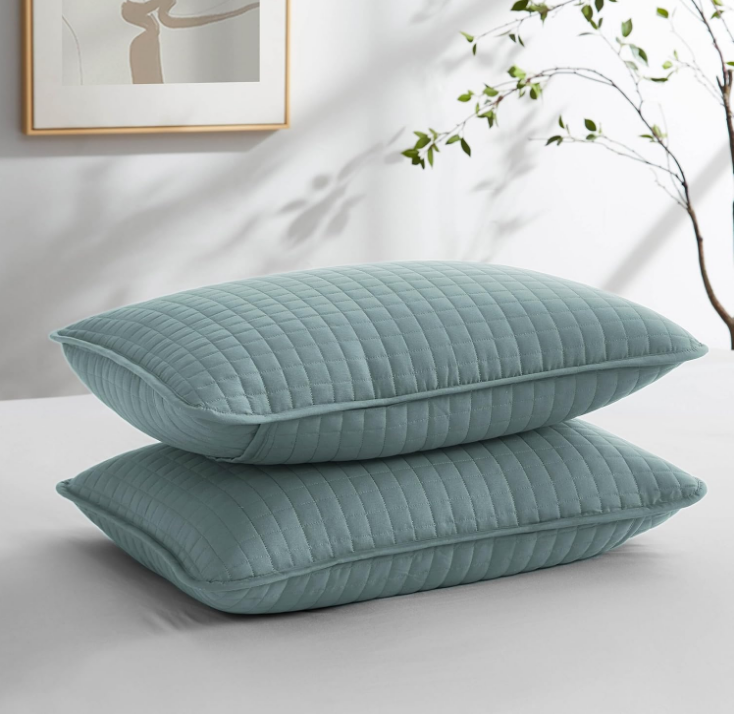 Fine Living, Inc. - VILANO Springs - Pair of Quilted Pillow Sham Covers (No Inserts), 20" x 26", Teal