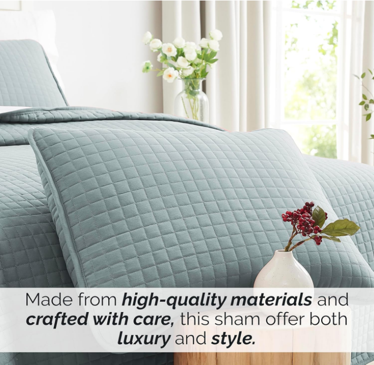 Fine Living, Inc. - VILANO Springs - Pair of Quilted Pillow Sham Covers (No Inserts), 20" x 26", Teal