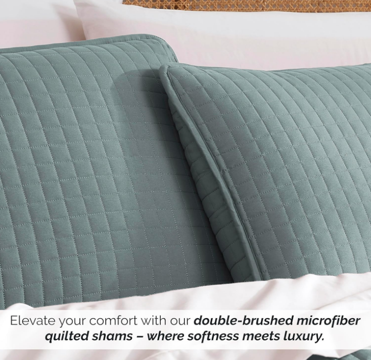 Fine Living, Inc. - VILANO Springs - Pair of Quilted Pillow Sham Covers (No Inserts), 20" x 26", Teal