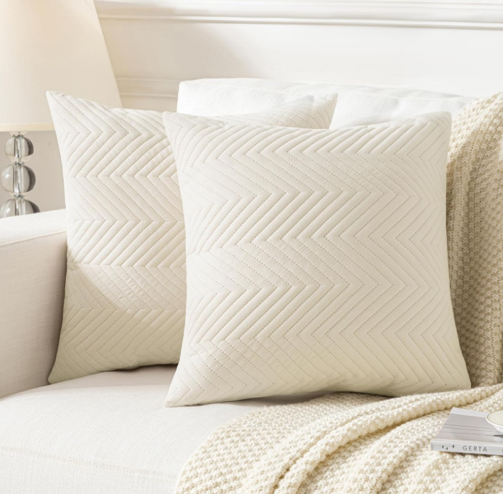 Throw Pillow Covers 20”x20” Set of 2 Decorative Pillow Cases Cream White with Zipper Square Cushion Cover Polyester Quilted Solid Soft Home Decor for Bed Sofa Living Room (NO Insert)