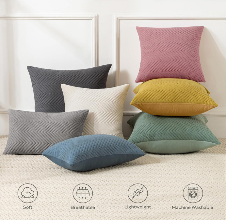 Throw Pillow Covers 20”x20” Set of 2 Decorative Pillow Cases Cream White with Zipper Square Cushion Cover Polyester Quilted Solid Soft Home Decor for Bed Sofa Living Room (NO Insert)