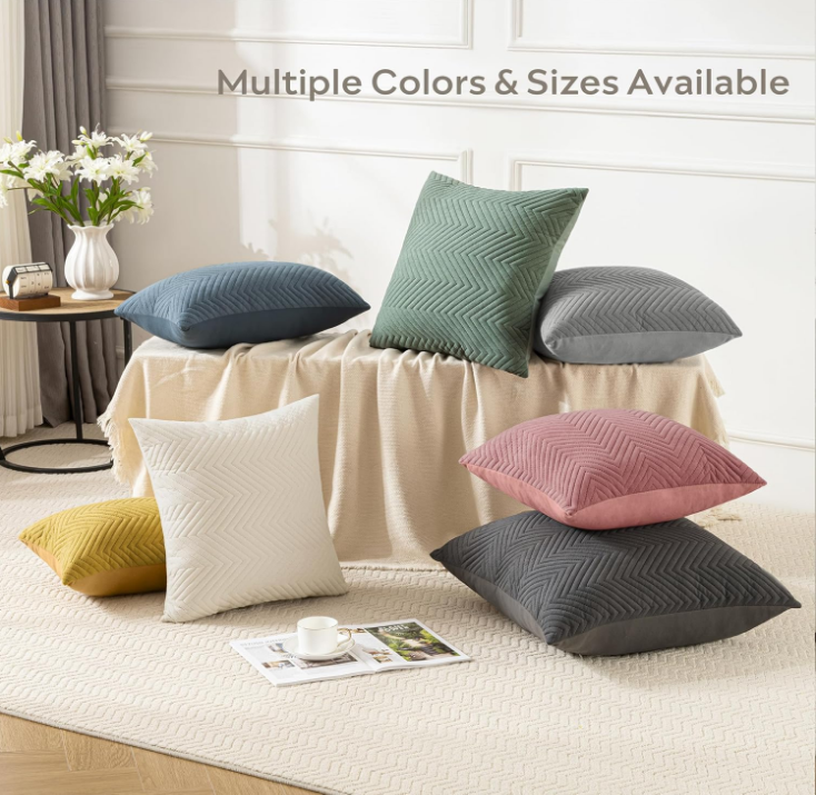 Throw Pillow Covers 20”x20” Set of 2 Decorative Pillow Cases Cream White with Zipper Square Cushion Cover Polyester Quilted Solid Soft Home Decor for Bed Sofa Living Room (NO Insert)