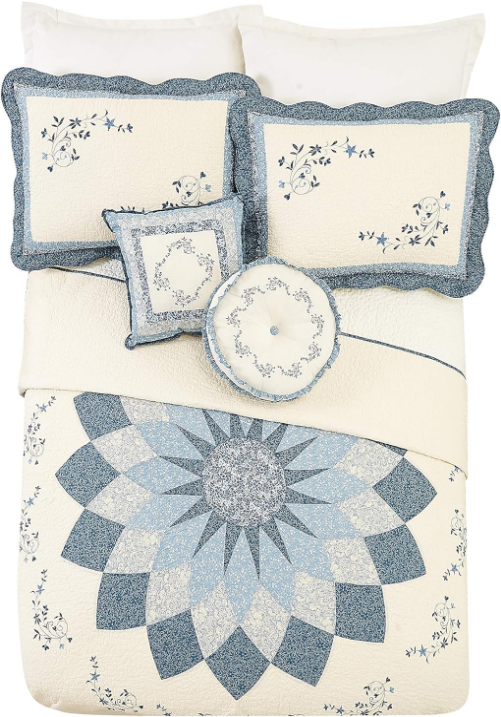 HEIRLOOM Blue Floral Embroidered Quilted Single Pillow Sham - Lightweight Breathable All Seasons Bedding, King Size