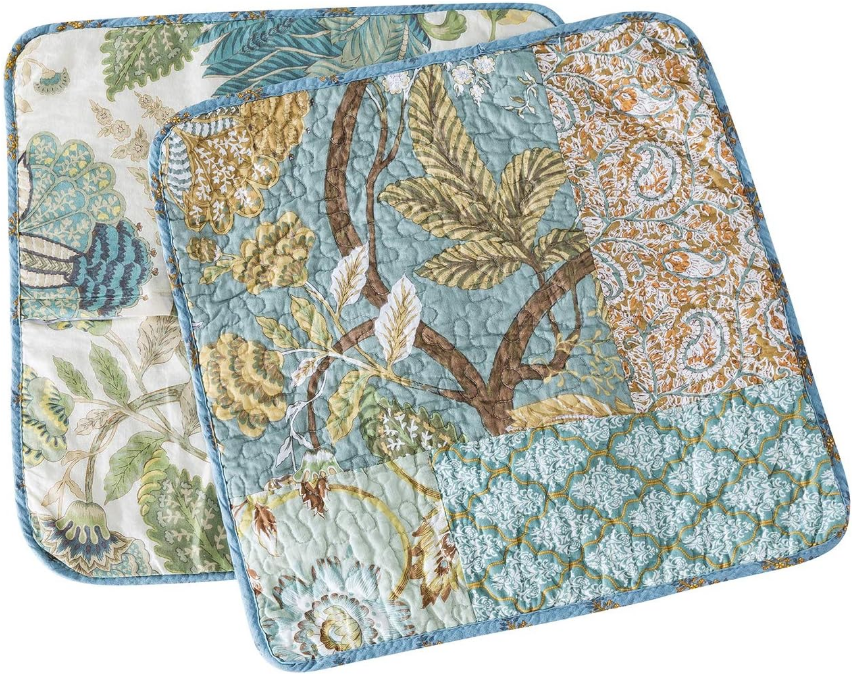 Bohemian Floral Style Cotton Throw Pillow Covers with Real Stitched Embroidery (2 Pieces, 18X18 Inch)