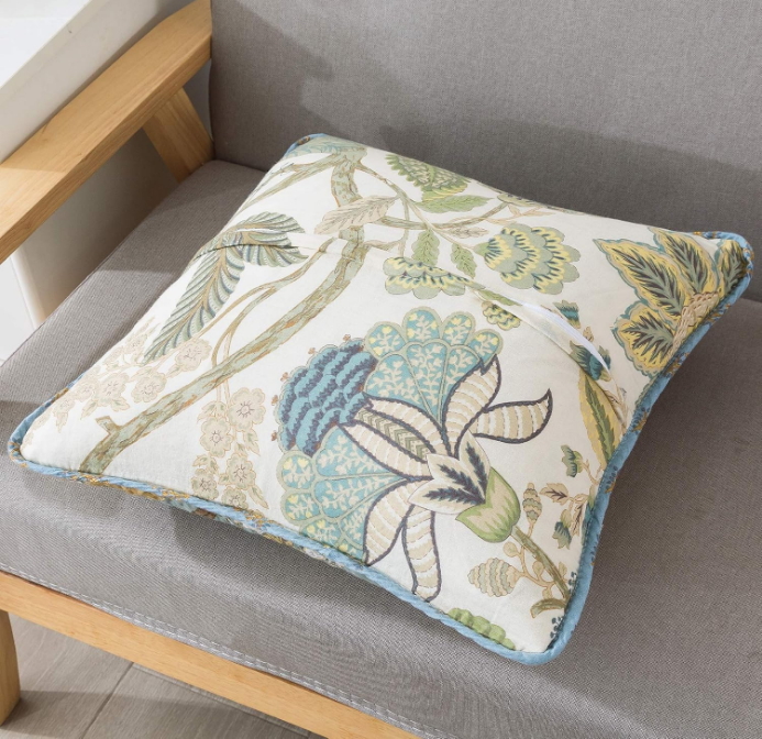 Bohemian Floral Style Cotton Throw Pillow Covers with Real Stitched Embroidery (2 Pieces, 18X18 Inch)
