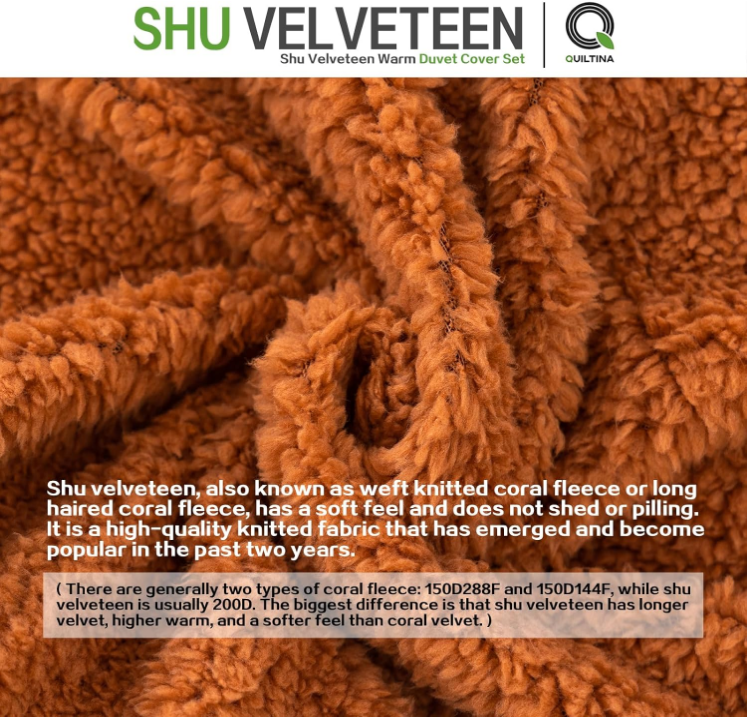 Shu Velveteen Warm Duvet Cover Set with 2 Pillowcases, Queen Size Luxury Coral Fleece Quilt Cover for Autumn Winter, Button Closure Velvet Duvet Cover, Yellowish Brown, 90" x 90"