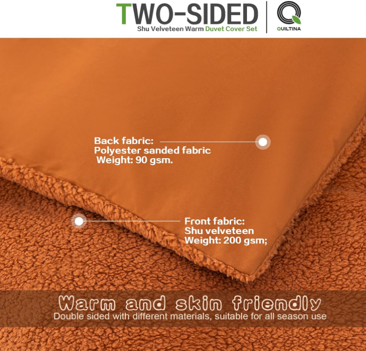 Shu Velveteen Warm Duvet Cover Set with 2 Pillowcases, Queen Size Luxury Coral Fleece Quilt Cover for Autumn Winter, Button Closure Velvet Duvet Cover, Yellowish Brown, 90" x 90"