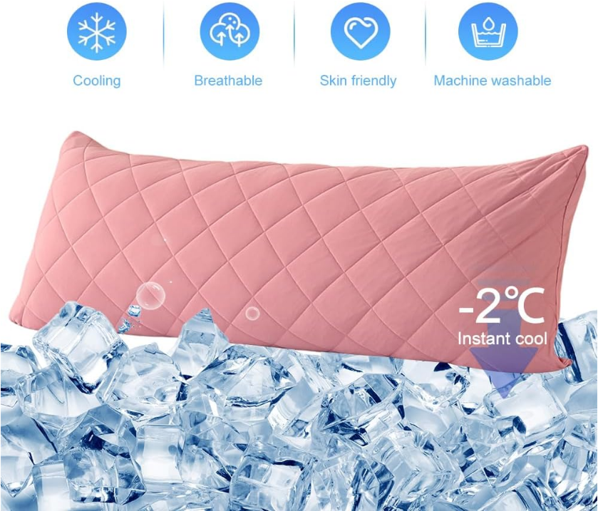 Elastane Cooling Diamind 1pc Single Quilted Body Pillow Cover 21"x54" with Zipper Closure (Pink, 21“X54“ Body Pillow Cover)