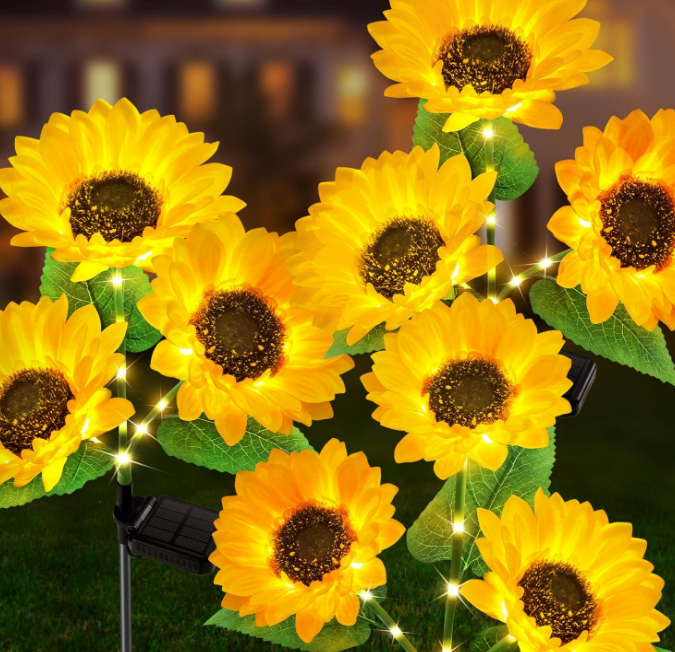 Solar Garden Lights Outdoor Waterproof, 3 Pack Sunflower Solar Lights for Outside with 9 Lifelike Sunflower, 36 Bright LED Solar Powered Outdoor Lights for Yard Pathway Garden Decorations