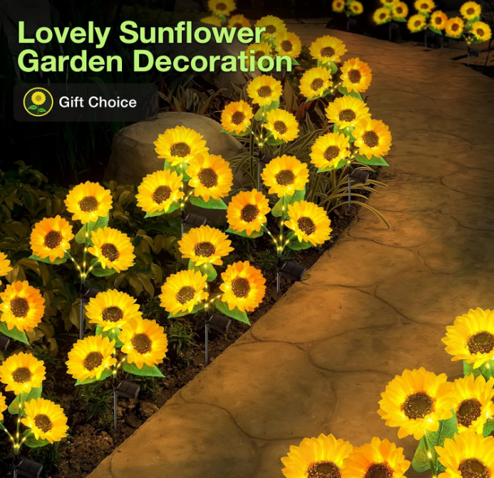 Solar Garden Lights Outdoor Waterproof, 3 Pack Sunflower Solar Lights for Outside with 9 Lifelike Sunflower, 36 Bright LED Solar Powered Outdoor Lights for Yard Pathway Garden Decorations