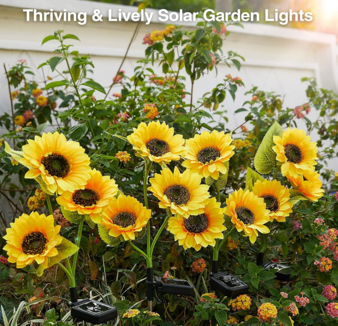 Solar Garden Lights Outdoor Waterproof, 3 Pack Sunflower Solar Lights for Outside with 9 Lifelike Sunflower, 36 Bright LED Solar Powered Outdoor Lights for Yard Pathway Garden Decorations